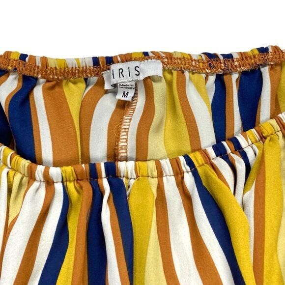 IRIS 2 Pieces Off Shoulder Top & Short Set Sz M Brown Yellow Stripes Boho Beach - Picture 4 of 12